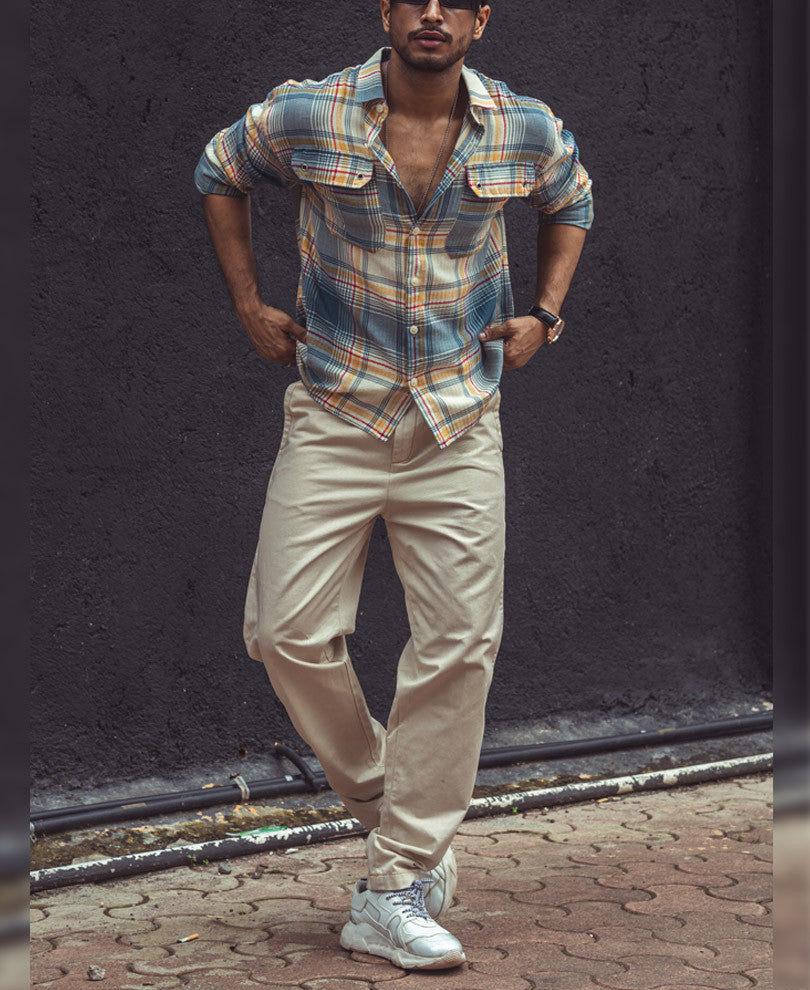 Multi Color Plaid Checks Oversize Drop Shoulder Shirt