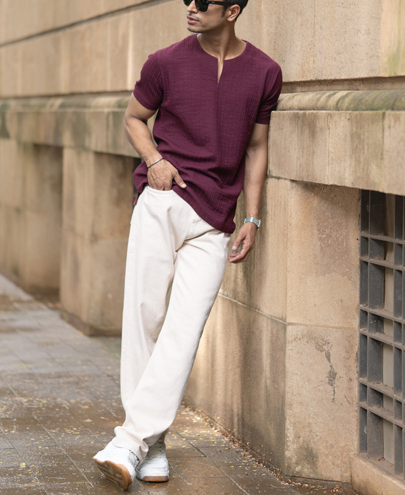 Wine Structured Stripe T-Shirt