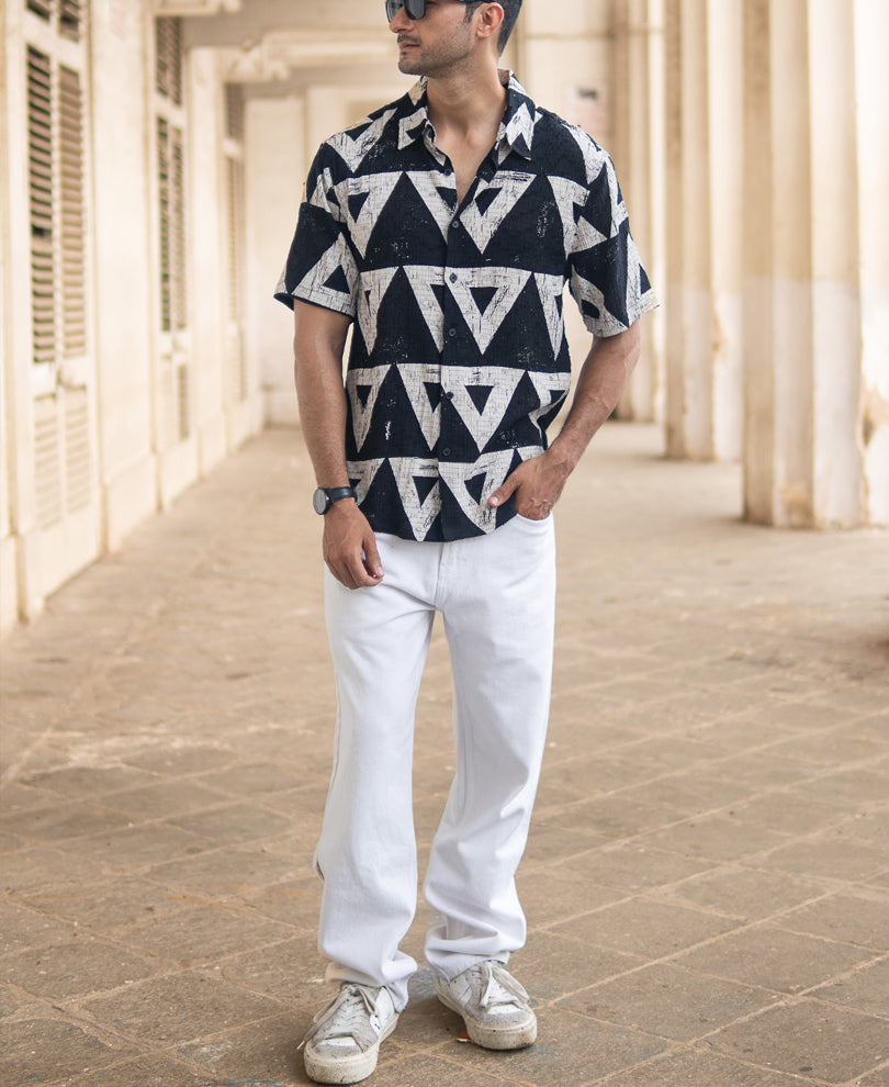 Black Geometric Structured Print Shirt