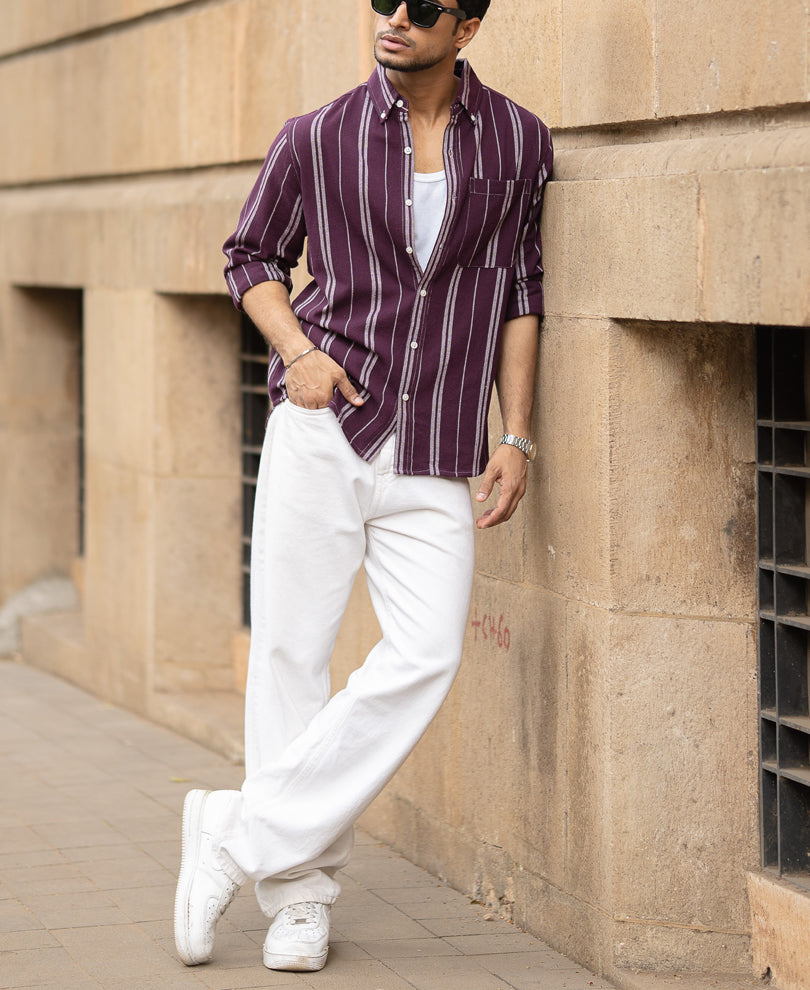 Wine Structured Stripe Shirt