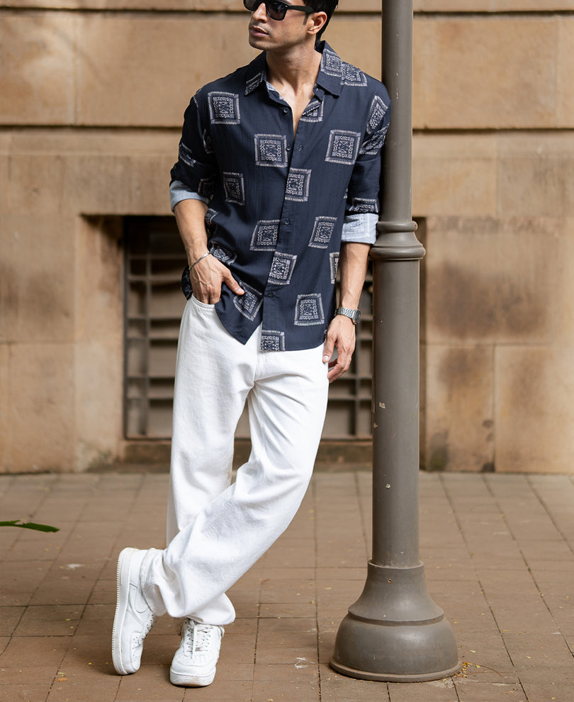 Black Lightweight Printed Shirt