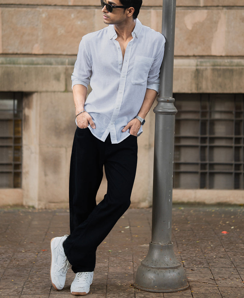 White Linen Blend Shirt