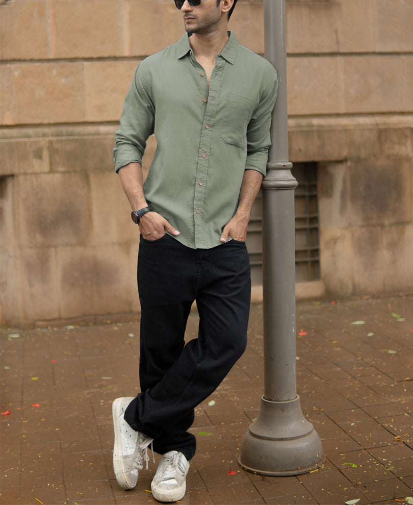 Sage Green Linen Blend Shirt