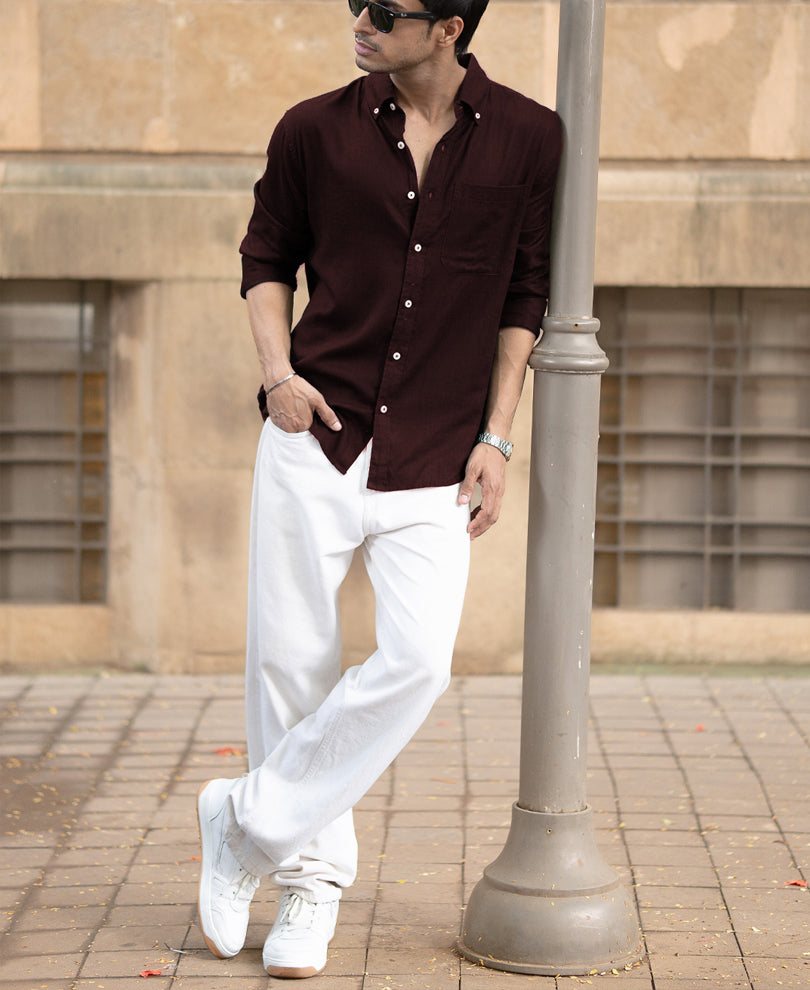 Wine Linen Blend Shirt