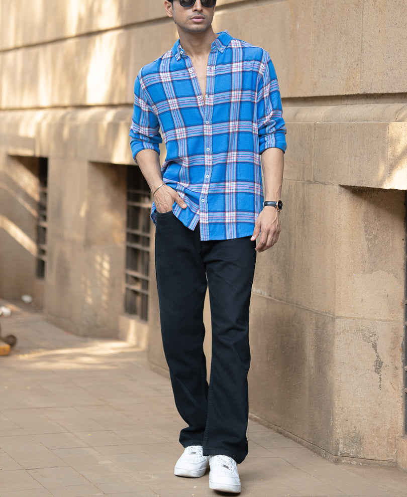 Blue Brushed Full Sleeves Checks Shirt