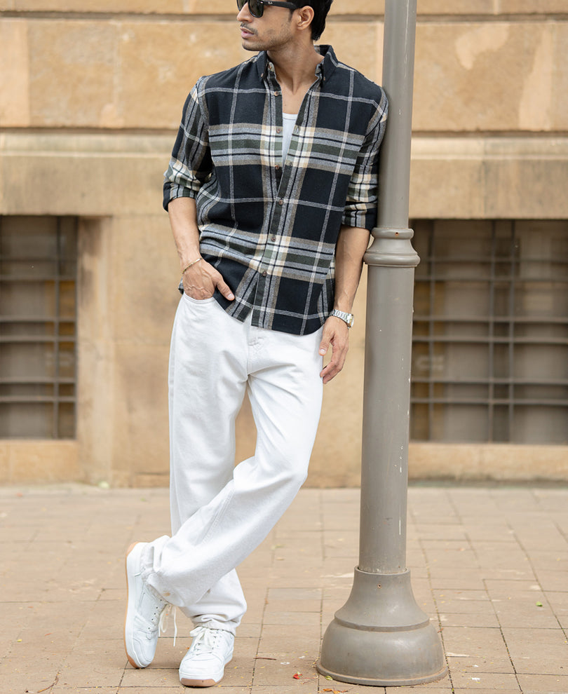 Black Macro Checks Button Down Shirt