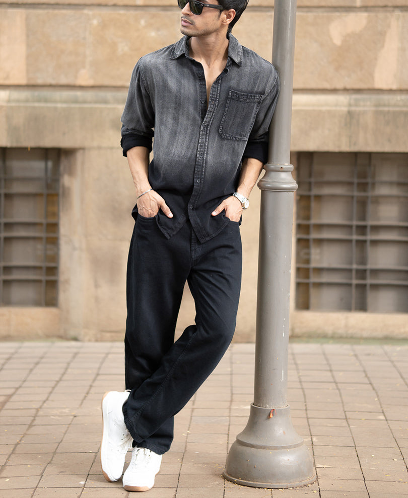 Black Sprayed Denim Shirt
