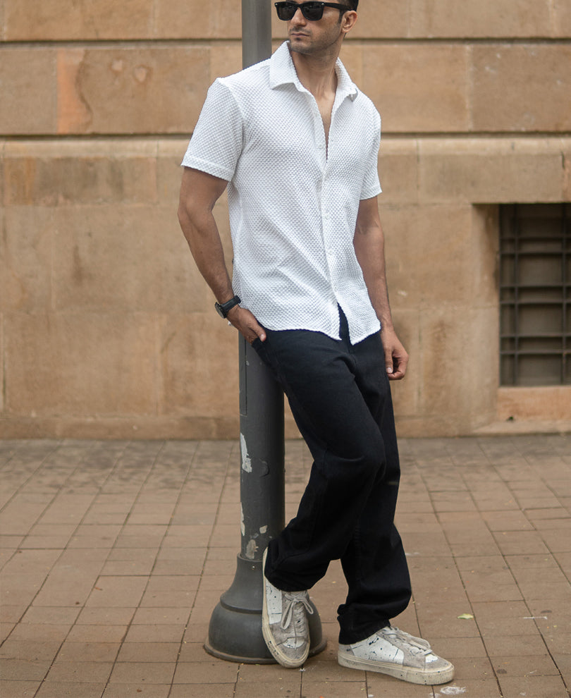 White Structured Half Sleeves Shirt