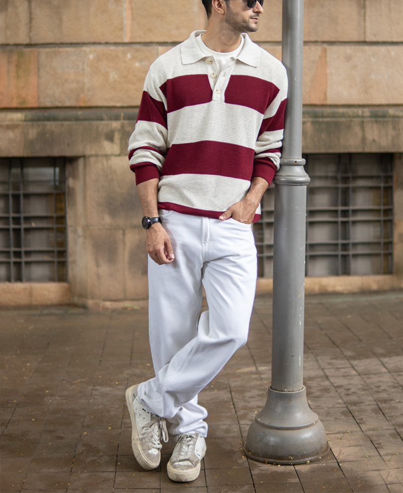 Wine Structured Stripe T-Shirt