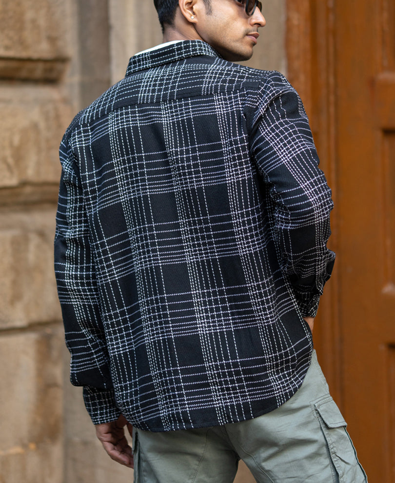 Black Structured Checked Shirt