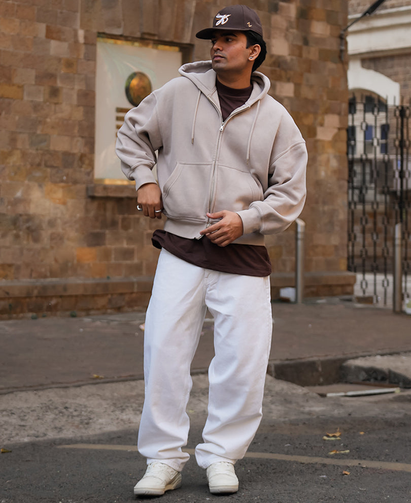 White Denim Solid Baggy Fit Jeans