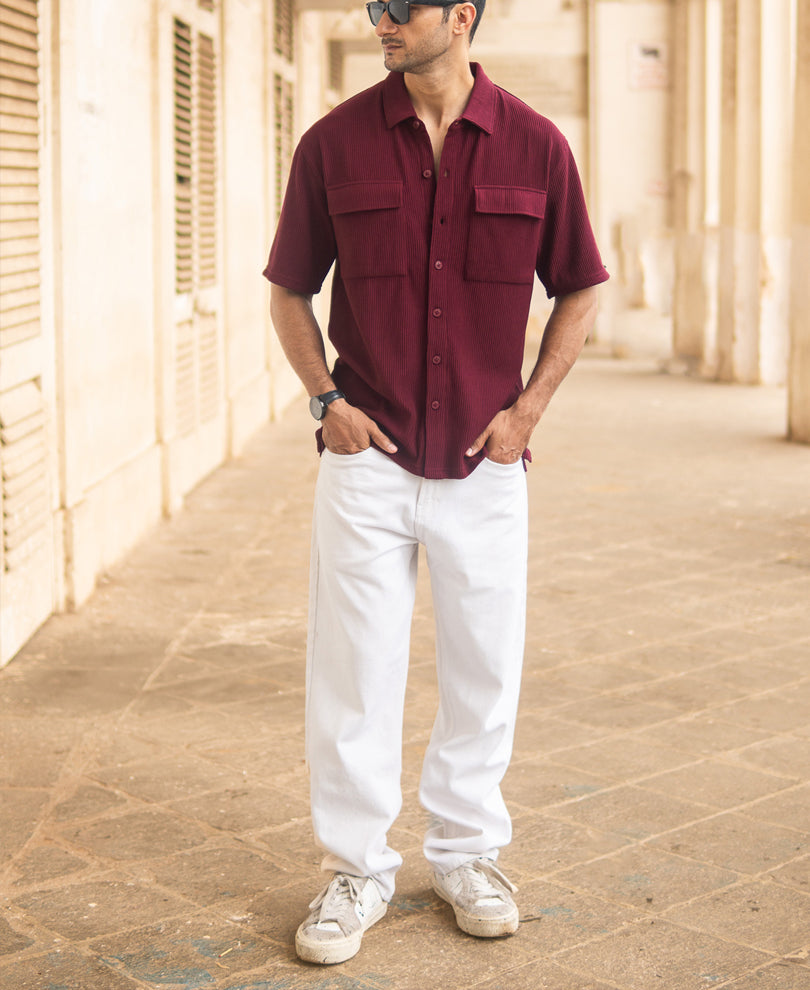Wine Structured Shirt With Pockets