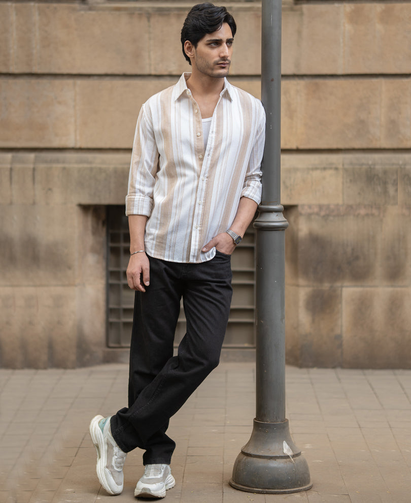 Beige Structure Stripe Shirt