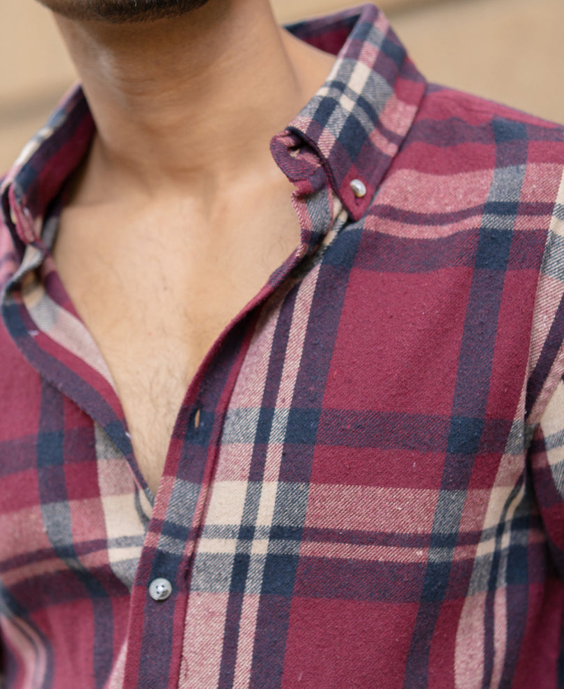 Maroon Flannel Checks Shirt