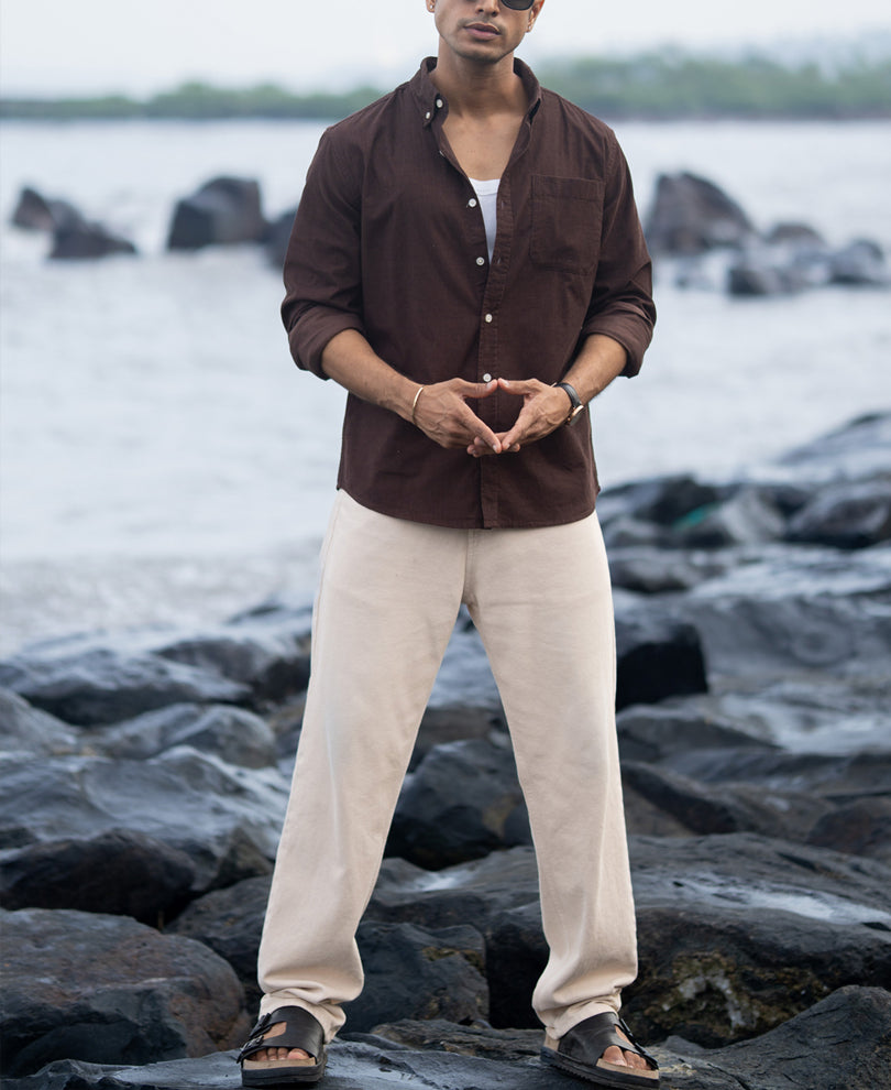 Coffee Corduroy Button Down Shirt