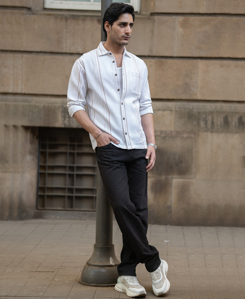 White Structured Striped Shirt