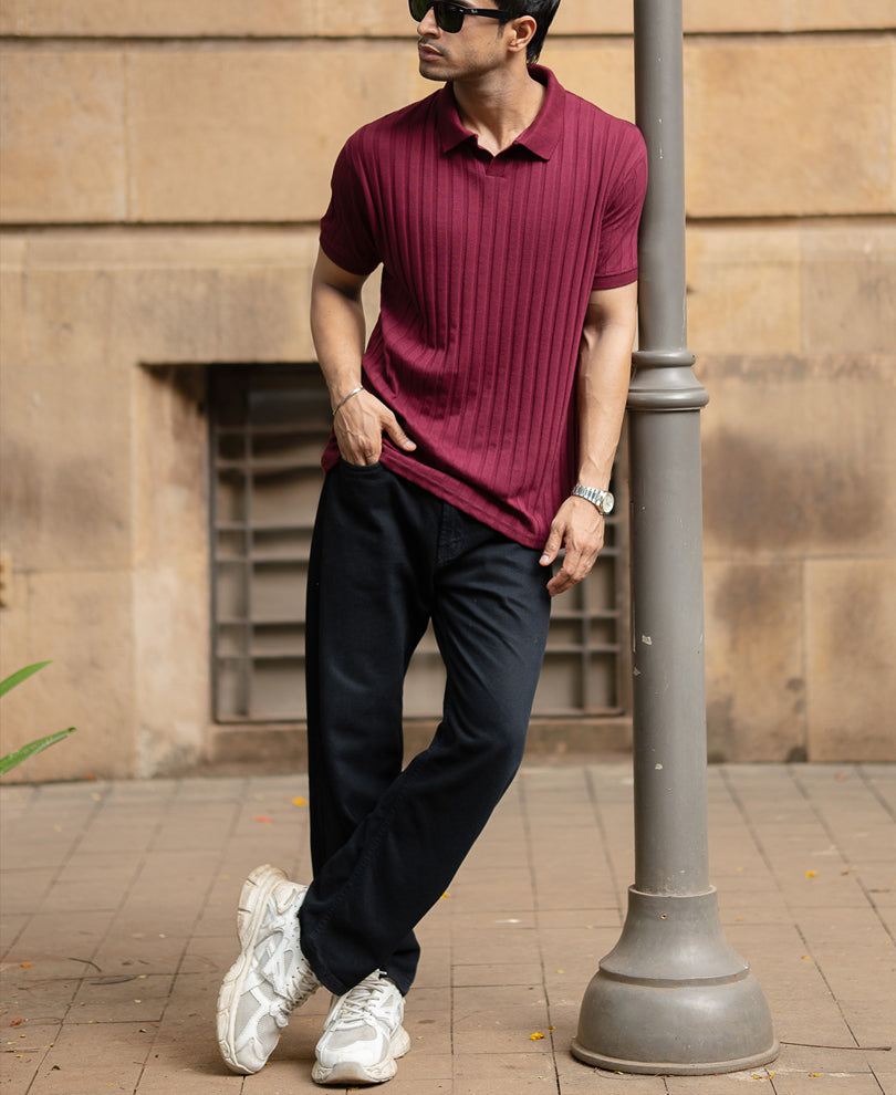 Wine Self Stripe T-Shirt