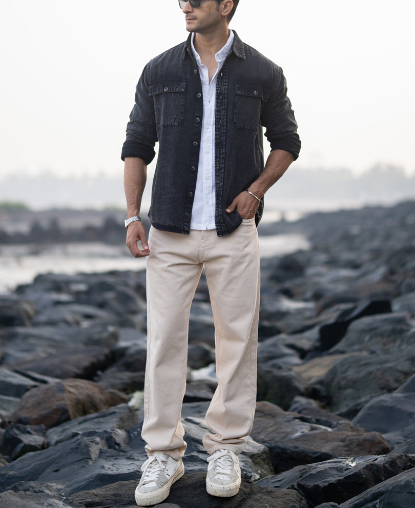 Black Charcoal Washed Denim Shirt