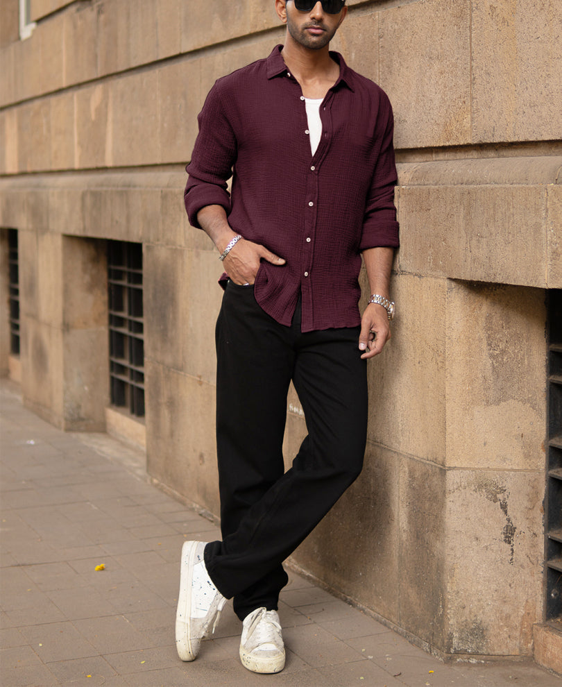 Wine Crinkled Shirt