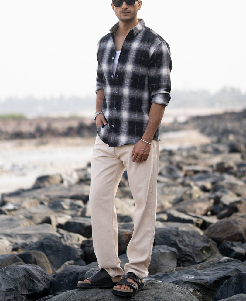 Black Structured Button Down Shirt