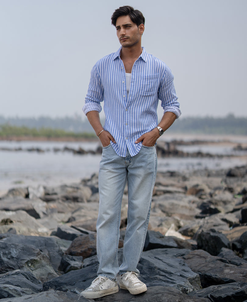 Blue Double Cloth Stripe Shirt
