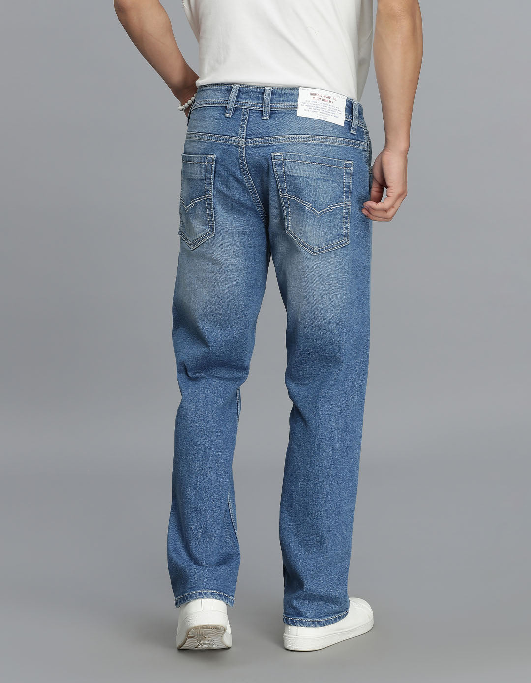 Med Blue 5 Pocket Midrise, Comfort Straight Fit Cropped Jeans