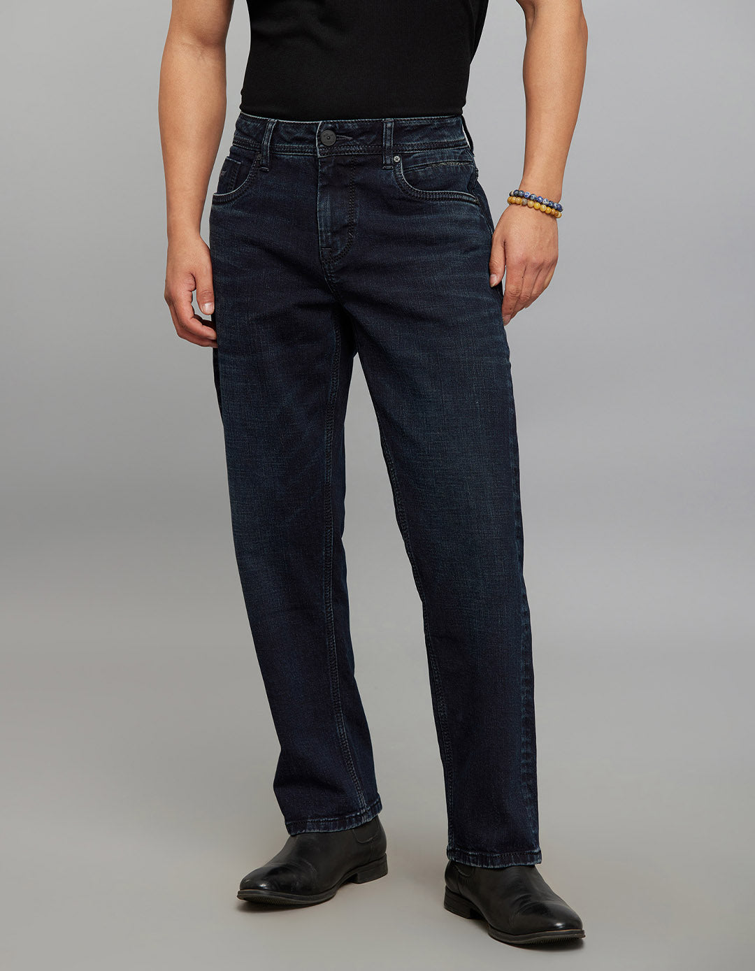 Dark Blue 5 Pocket Midrise, Comfort And Straight Fit Stretch Jeans