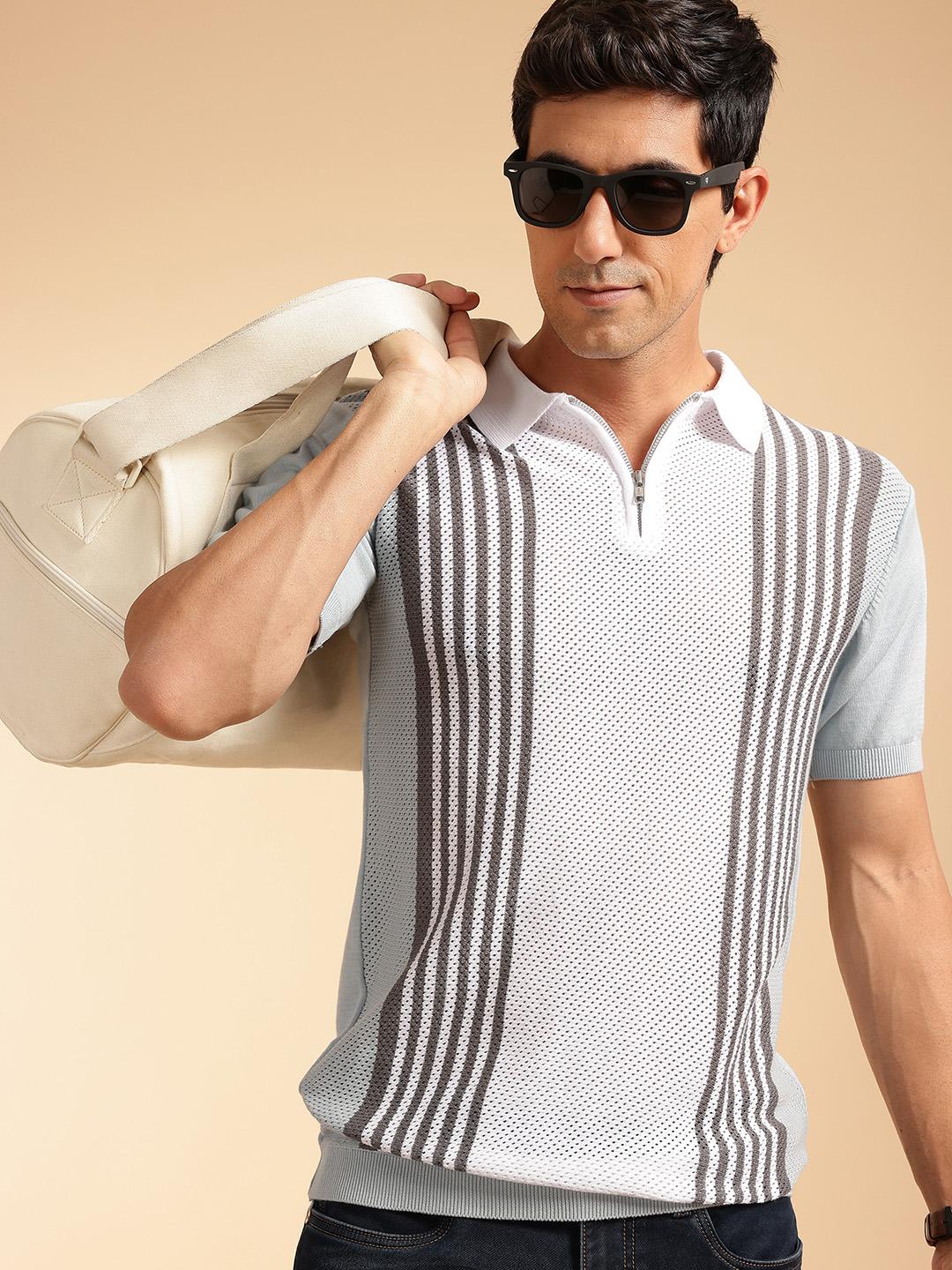 Men's White brown linen T-Shirt