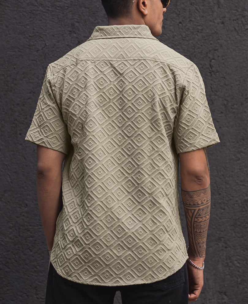 Beige Oversized Structured Half Sleeves Shirt