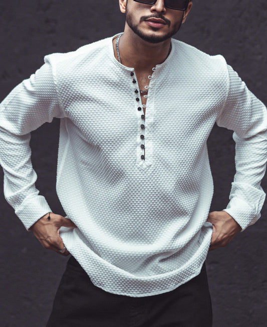 White Textured Kurta Style Shirt