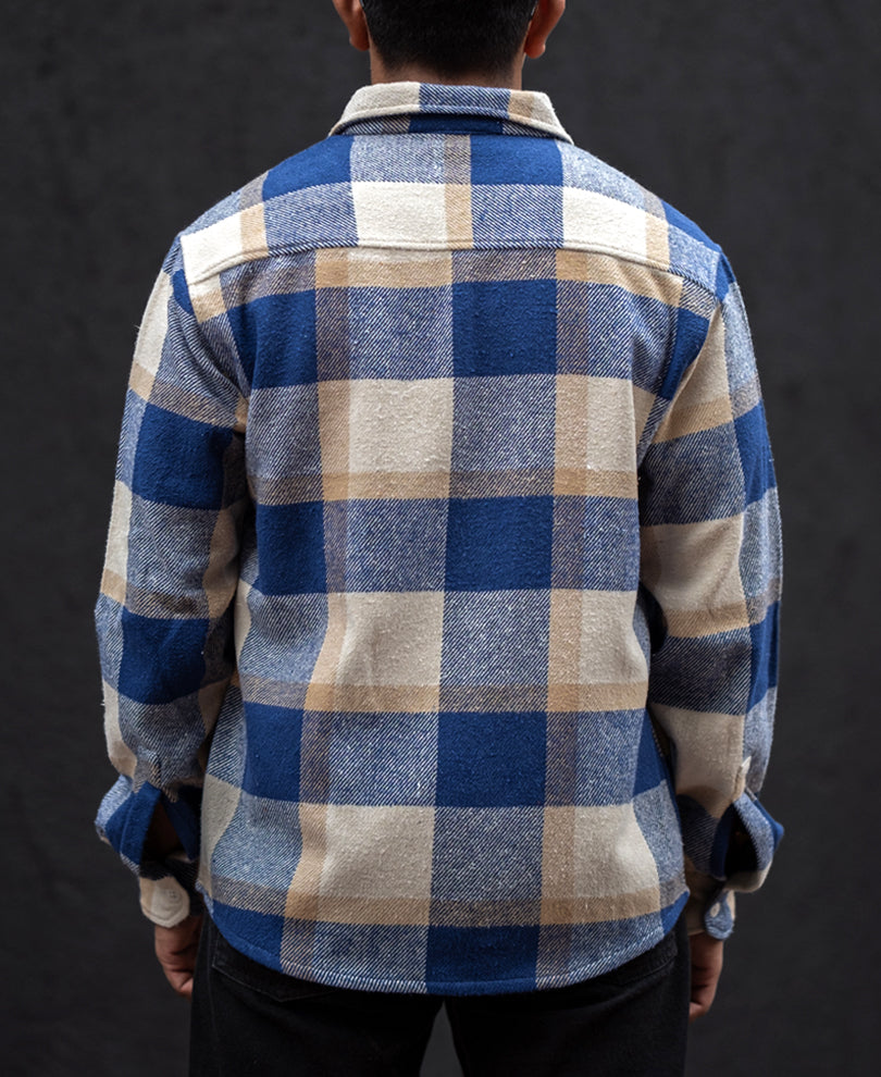 Blue And Off White Checked Regular Fit Full Sleeves Shirt