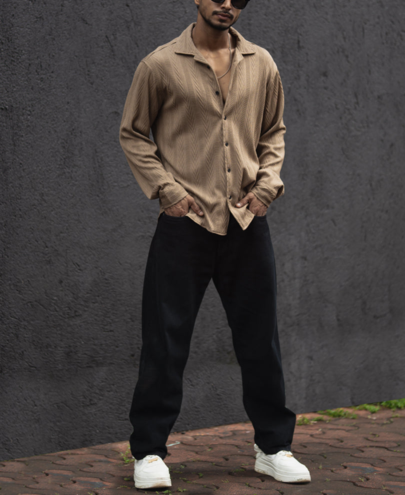 Beige Structured Regular Fit Shirt