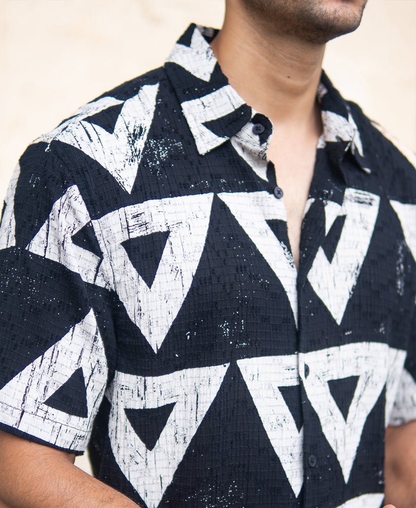 Black Geometric Structured Print Shirt