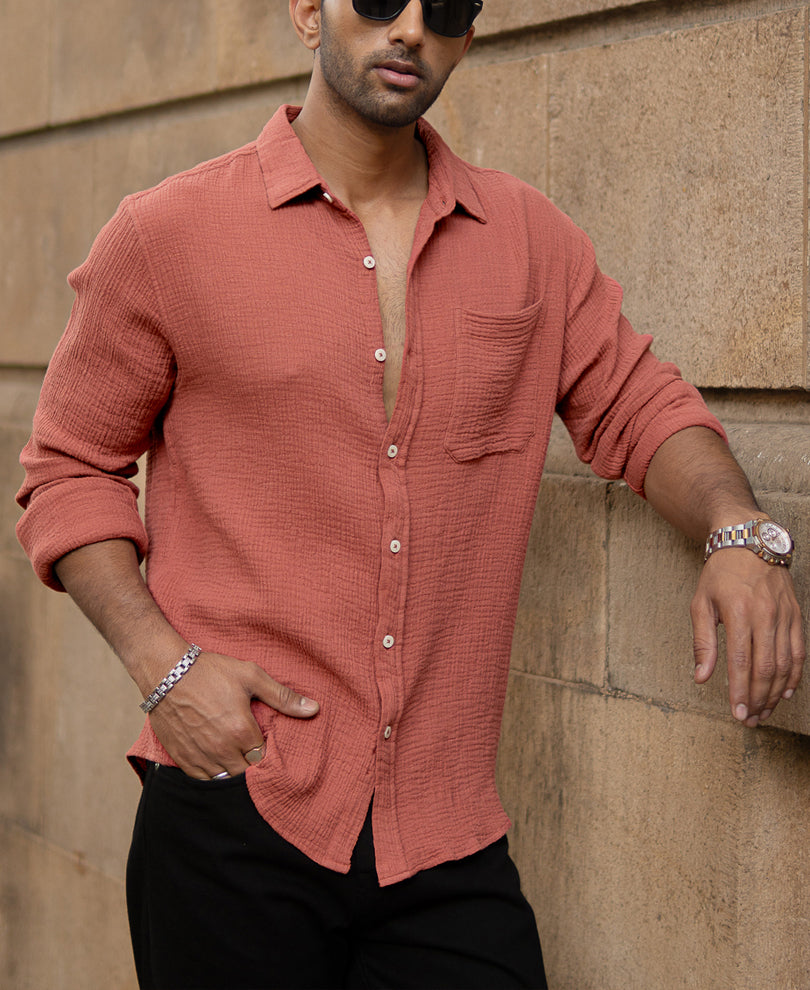 Dusty Coral Crinkled Shirt