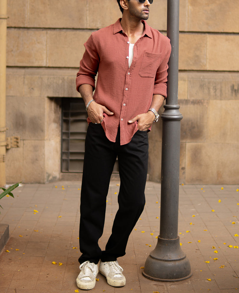 Dusty Coral Crinkled Shirt