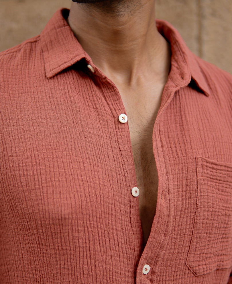 Dusty Coral Crinkled Shirt