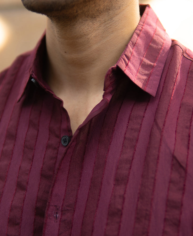 Wine Structured Self Striped Shirt