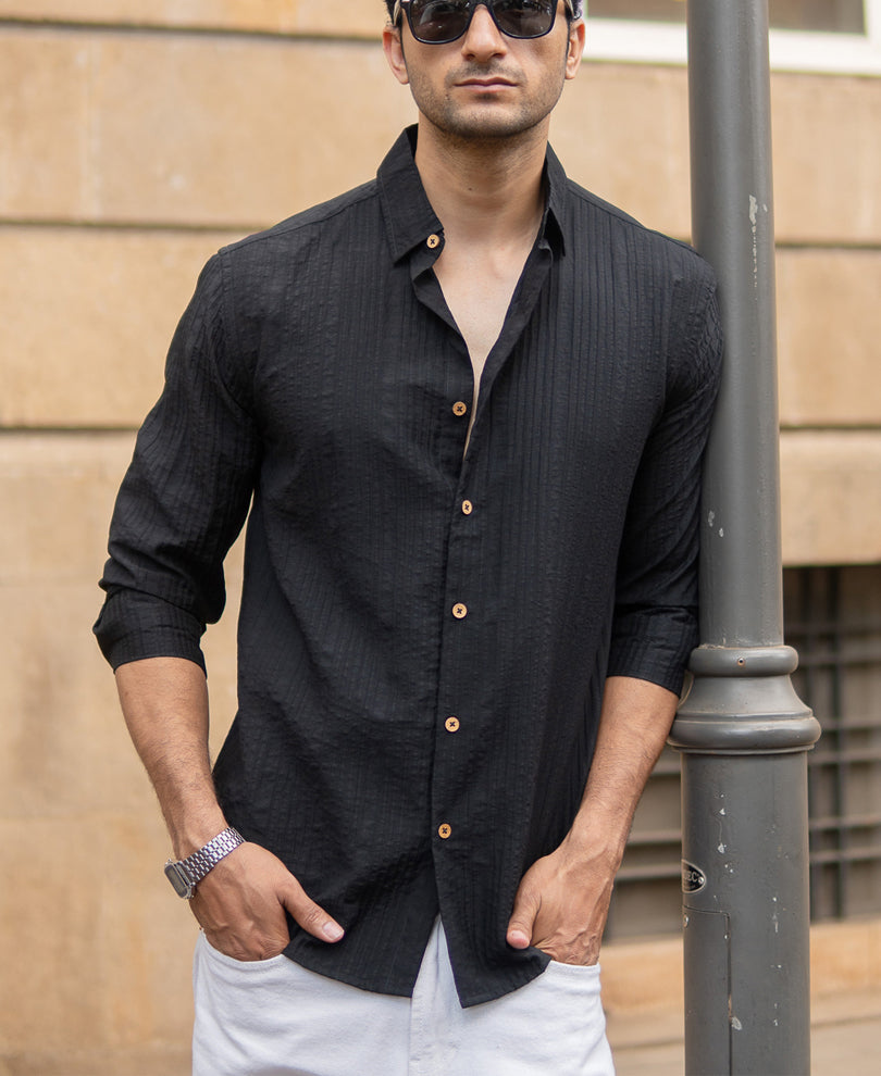 Black Structure Stripe Shirt