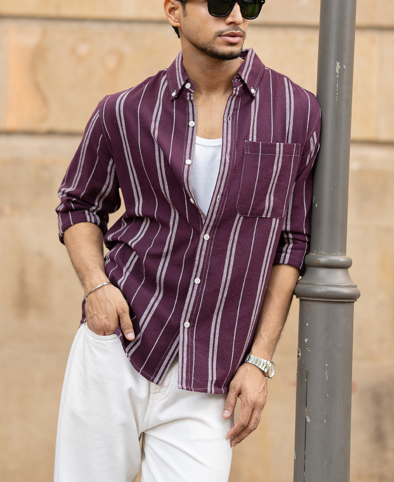 Wine Structured Stripe Shirt