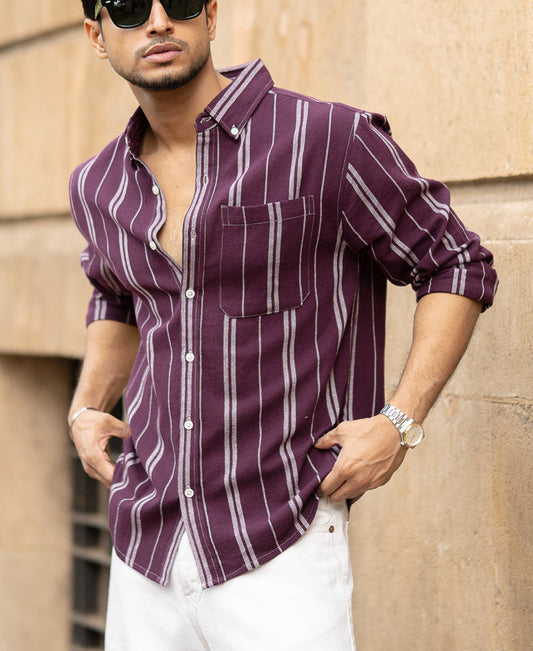 Wine Structured Stripe Shirt