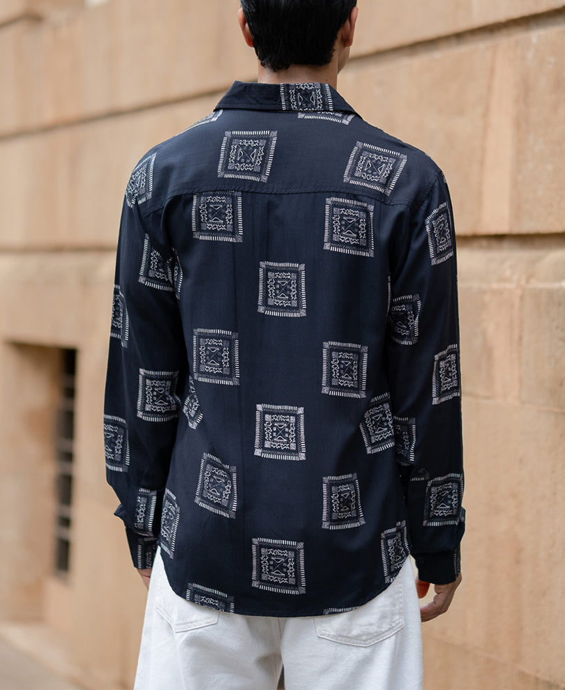 Black Lightweight Printed Shirt