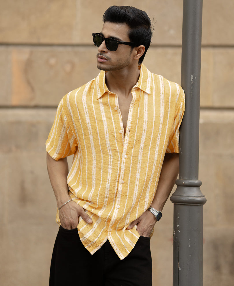 Yellow Printed Stripe Flowy Shirt