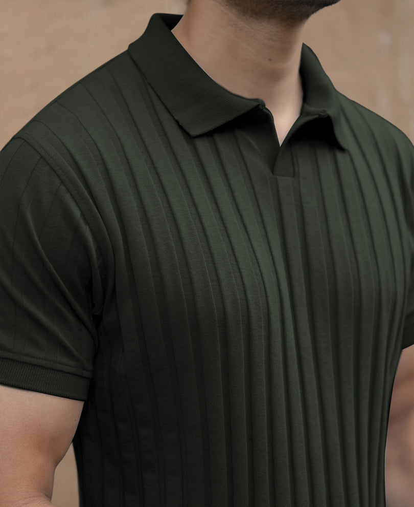 Dark Olive Self Stripe T-Shirt