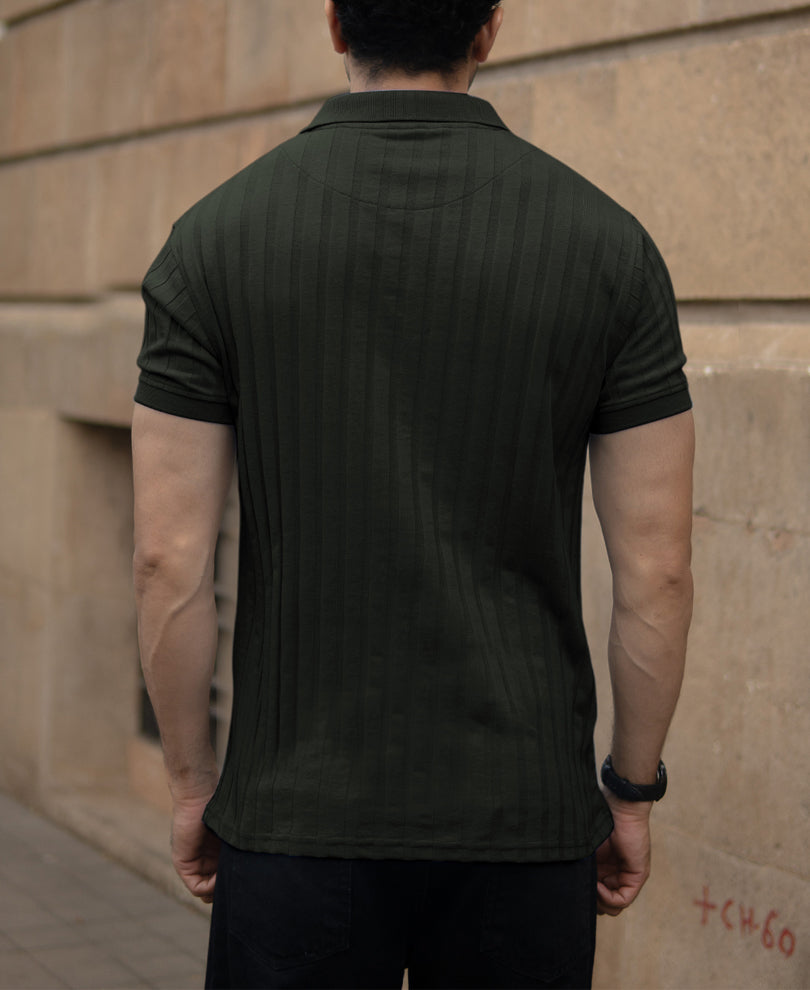 Dark Olive Self Stripe T-Shirt