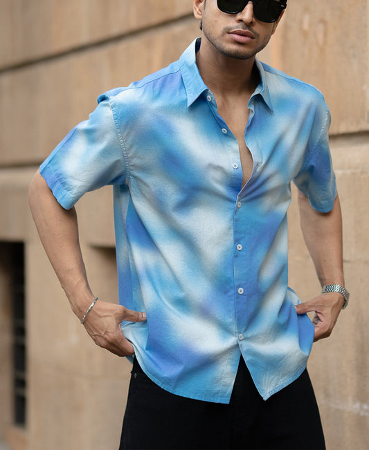 Blue Spray Print Shirt