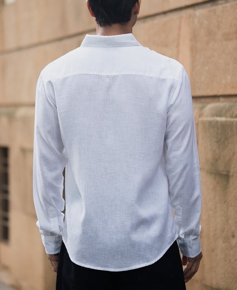 White Linen Blend Shirt