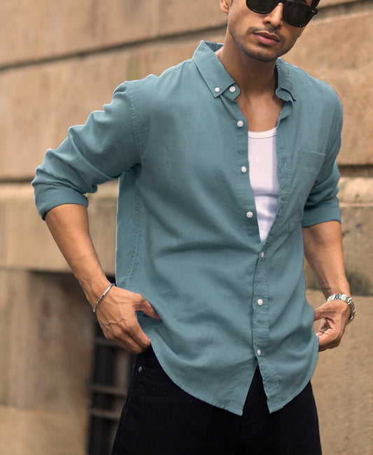 Dusty Blue Linen Blend Shirt