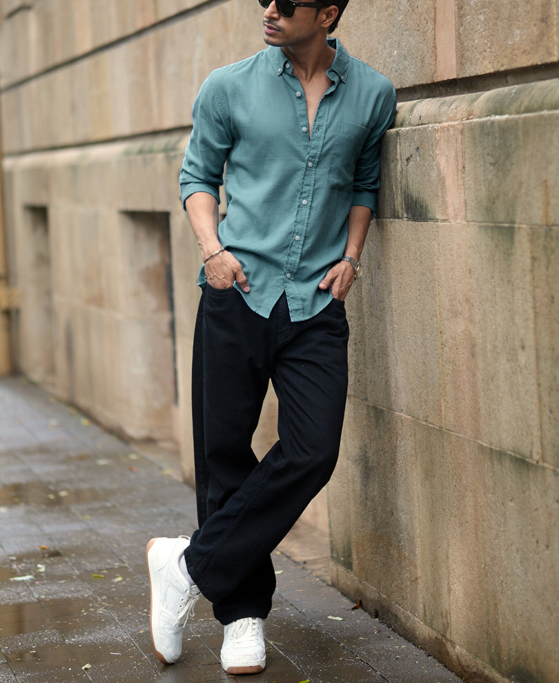 Dusty Blue Linen Blend Shirt