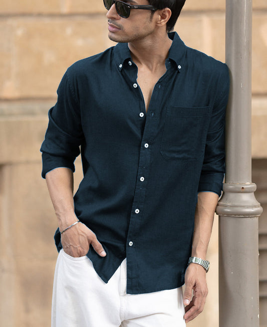 Airforce Blue Linen Blend Shirt