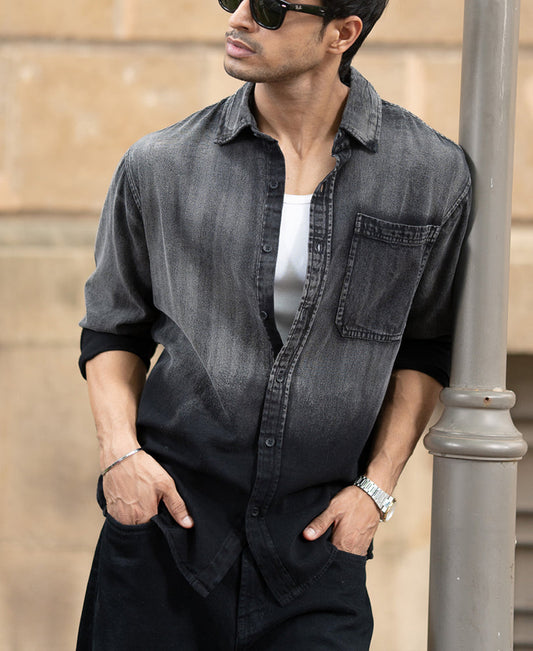 Black Sprayed Denim Shirt